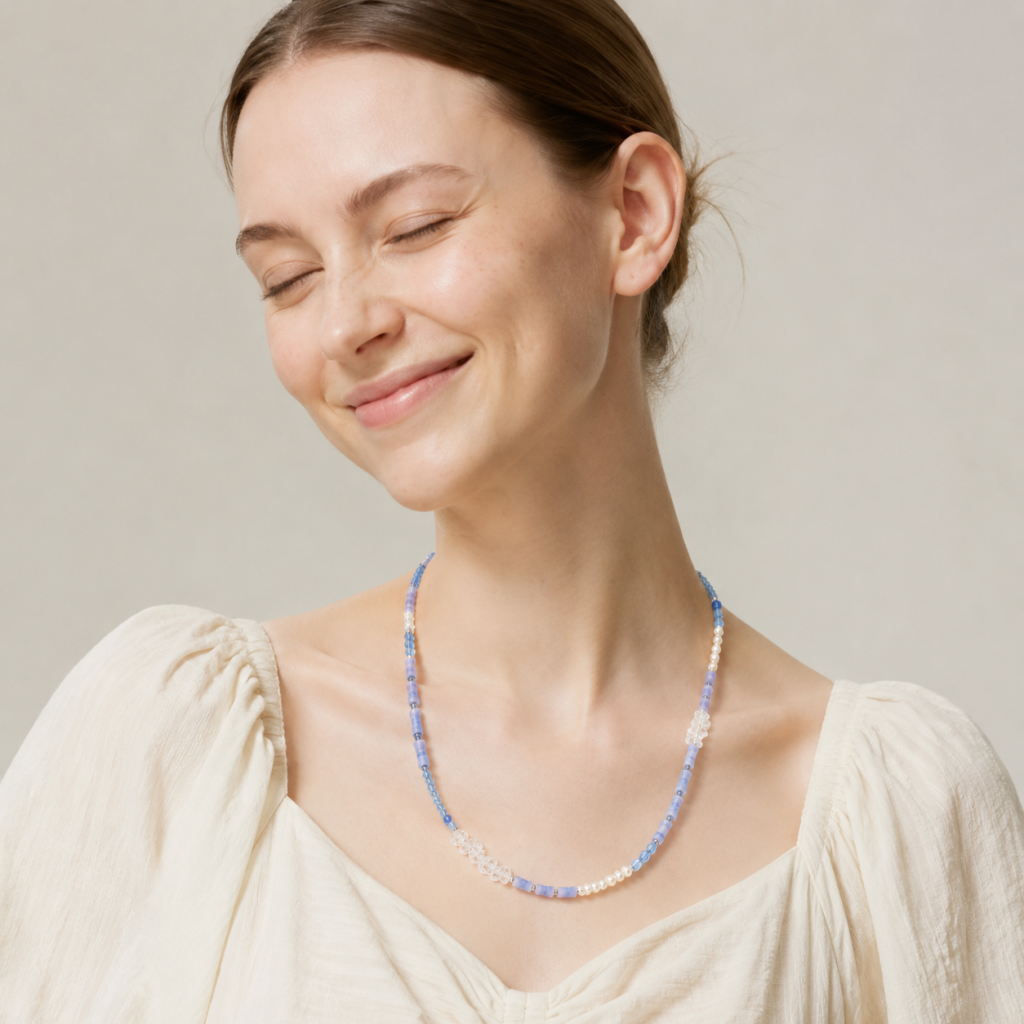 Purple Agate, Blue Crystal, Pearl, Jewelry Set, Five Elements Design, Women Jewelry, Gift for Her, F