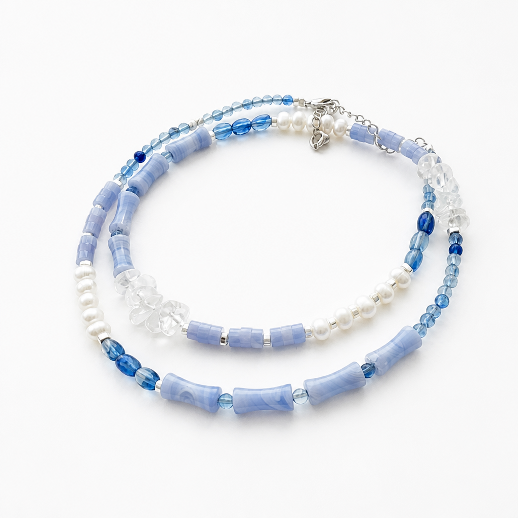 Purple Agate, Blue Crystal, Pearl, Jewelry Set, Five Elements Design, Women Jewelry, Gift for Her, F
