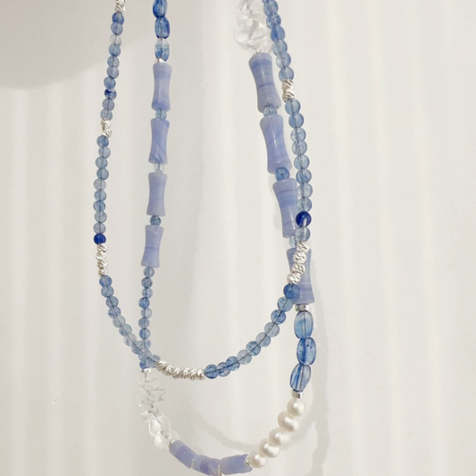 Purple Agate, Blue Crystal, Pearl, Jewelry Set, Five Elements Design, Women Jewelry, Gift for Her, F