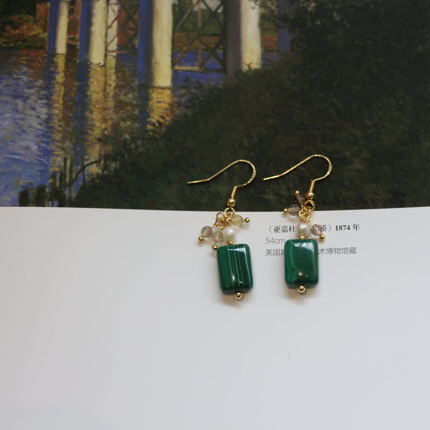 Malachite, Smoky Quartz, Pearl, Earrings, Five Elements Design, Women Jewelry, Gift for Her, FS005-E