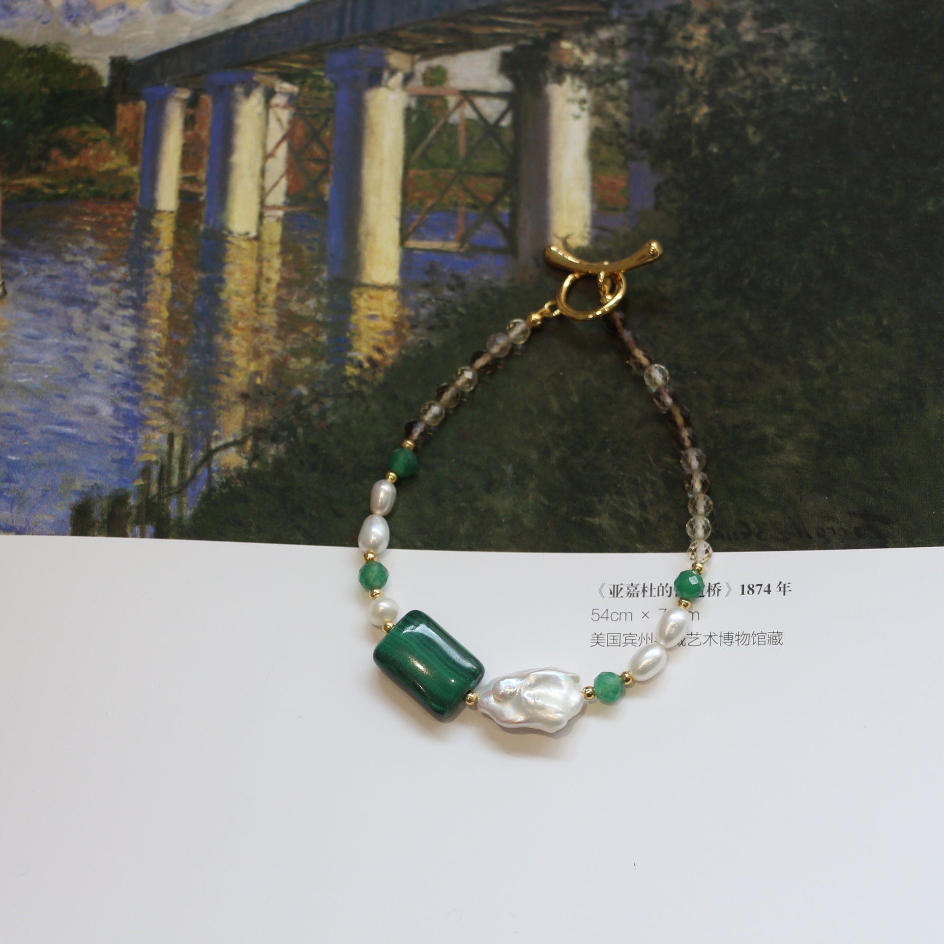 Malachite, Smoky Quartz, Pearl, Bracelet, Five Elements Design, Women Jewelry, Gift for Her, FS005-S