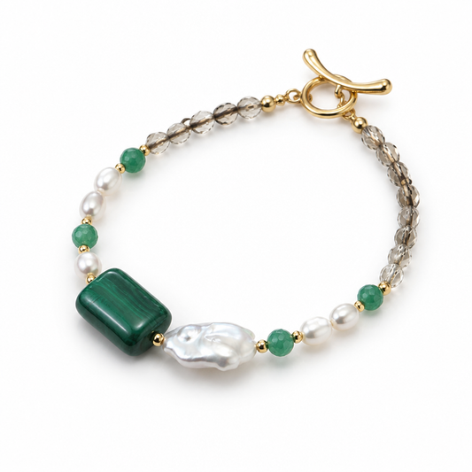 Malachite, Smoky Quartz, Pearl, Bracelet, Five Elements Design, Women Jewelry, Gift for Her, FS005-S1