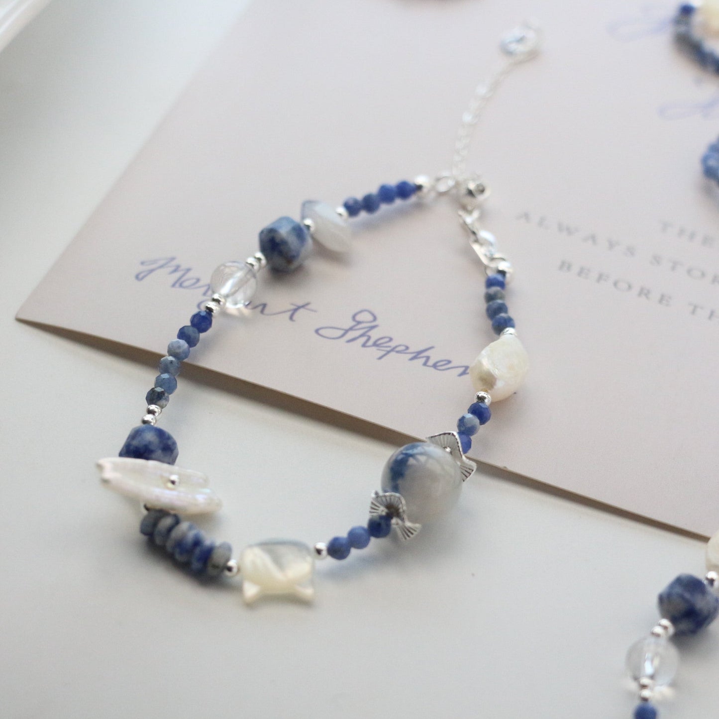 Blue Lace, Clear Quartz, Blue Opal, Bracelet, Five Elements Design, Women Jewelry, Gift for Her, XZS