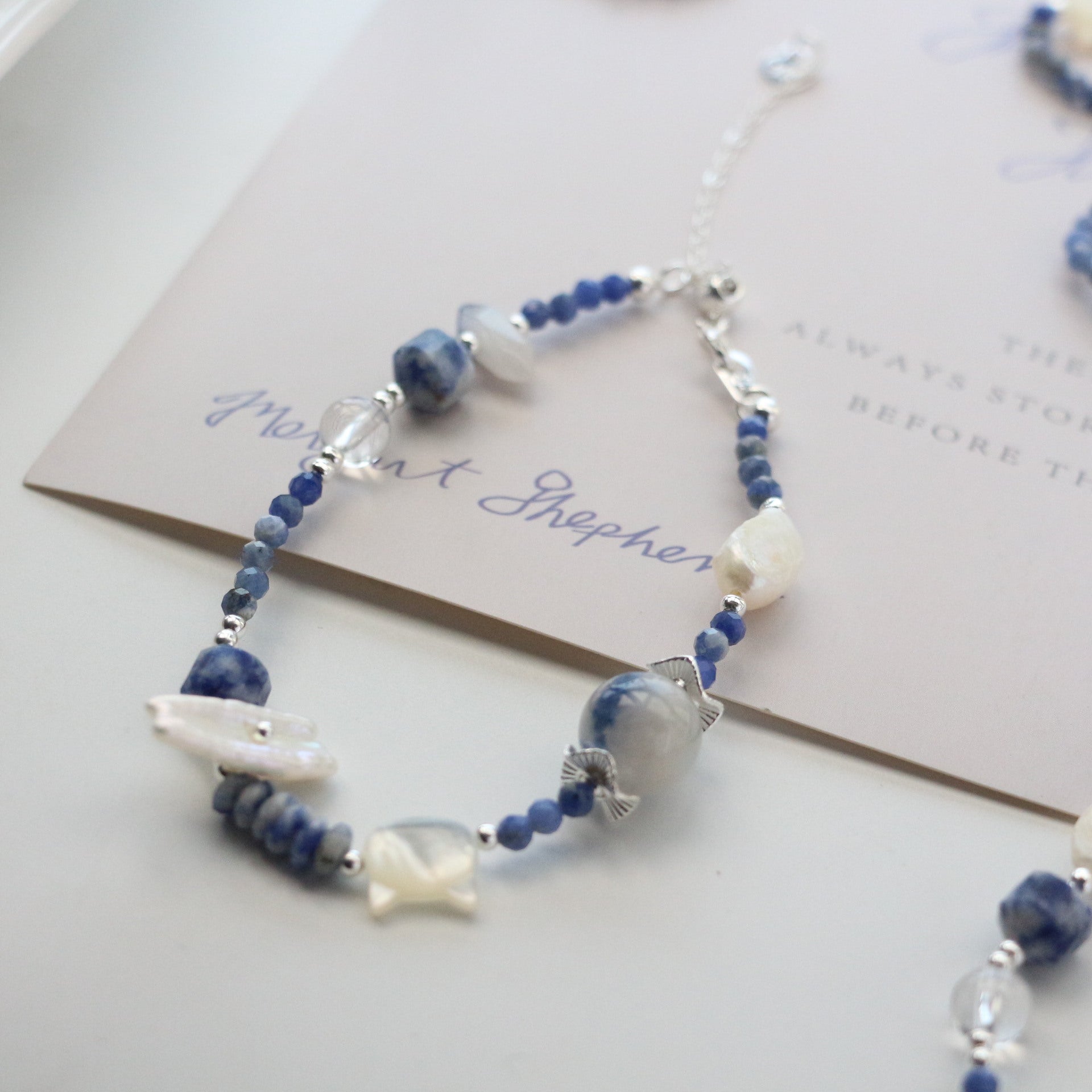 Blue Lace, Clear Quartz, Blue Opal, Bracelet, Five Elements Design, Women Jewelry, Gift for Her, XZS