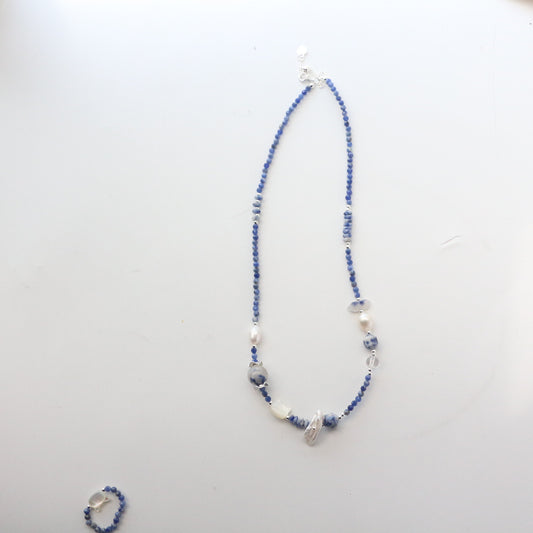 Blue Lace, Clear Quartz, Blue Opal, Necklace, Five Elements Design, Women Jewelry, Adjustable Extender, XZS005-X1