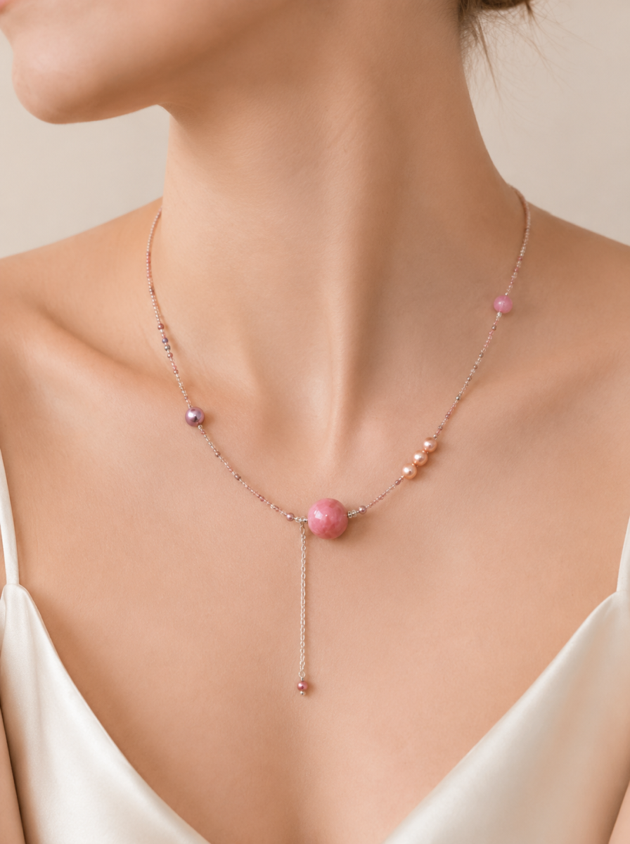 MadagascarPurple Dendritic, Freshwater Pearl, Necklace, Five Elements Design, Women Jewelry, Adjusta