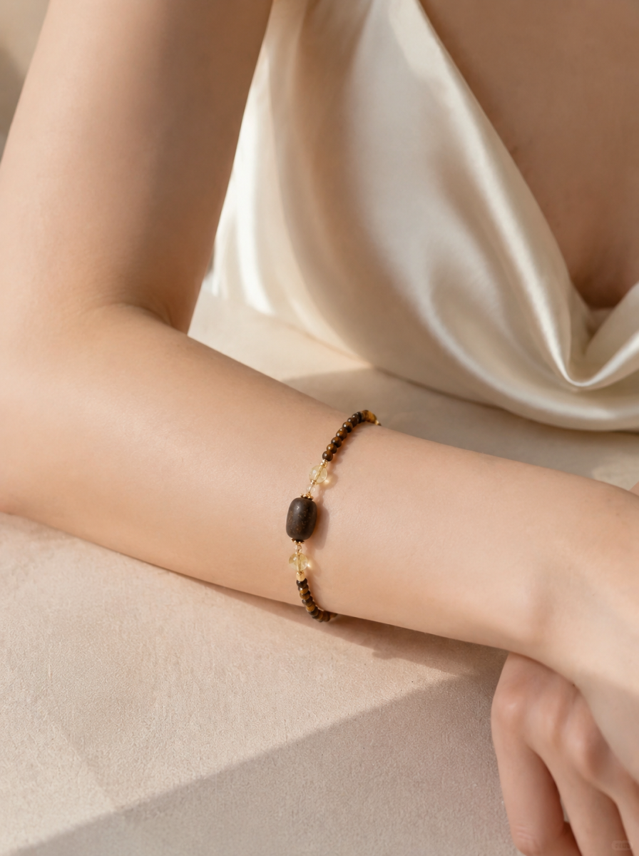 Citrine, Agarwood Beads, Bracelet, Five Elements Design, Women Jewelry, Gift for Her, XZS010-S1