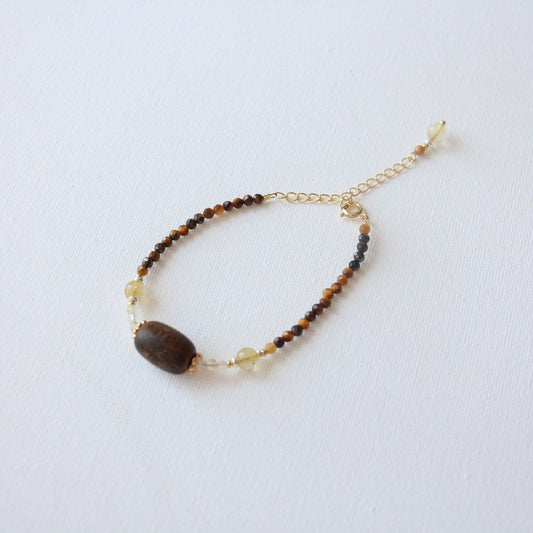 Citrine, Agarwood Beads, Bracelet, Five Elements Design, Women Jewelry, Gift for Her, XZS010-S1