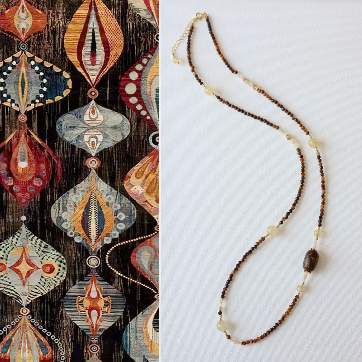 Citrine, Agarwood Beads, Necklace, Five Elements Design, Women Jewelry, Adjustable Extender, Gift fo