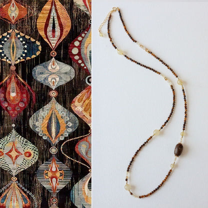 Citrine, Agarwood Beads, Necklace, Five Elements Design, Women Jewelry, Adjustable Extender, Gift fo
