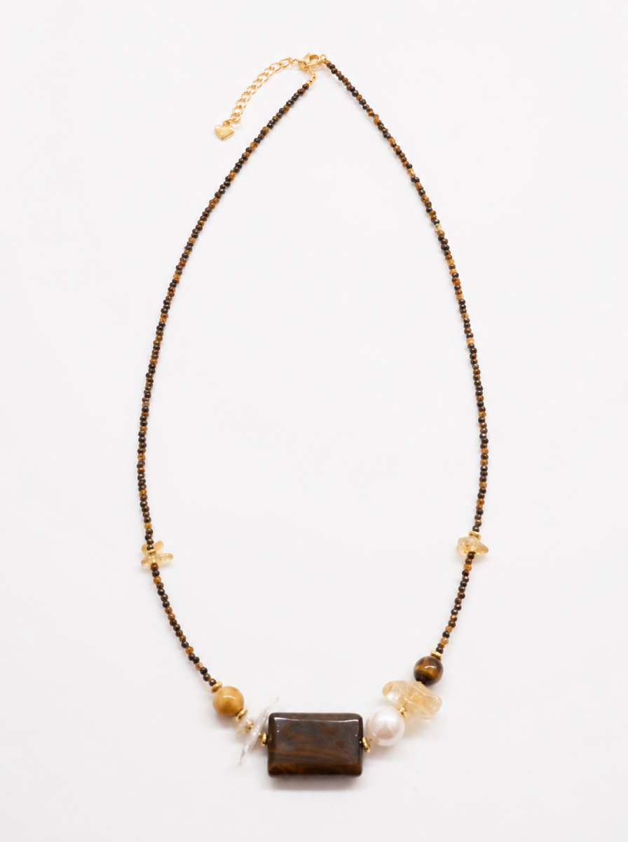 Freshwater Pearl, Amber, Citrine, Necklace, Five Elements Design, Women Jewelry, Adjustable Extender