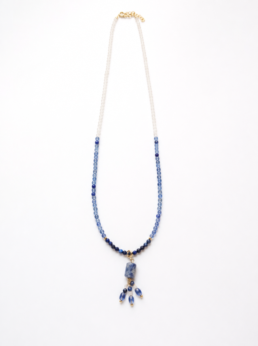 Blue Crystal, White Agate, Lapis Lazuli, Necklace, Chinese Heritage Style, Women Jewelry, Adjustable