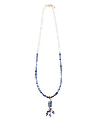 Blue Crystal, White Agate, Lapis Lazuli, Necklace, Chinese Heritage Style, Women Jewelry, Adjustable