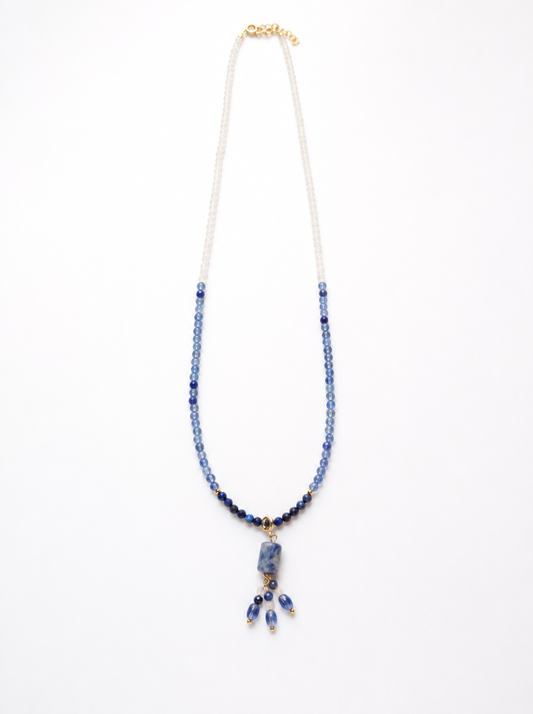 Blue Crystal, White Agate, Lapis Lazuli, Necklace, Chinese Heritage Style, Women Jewelry, Adjustable