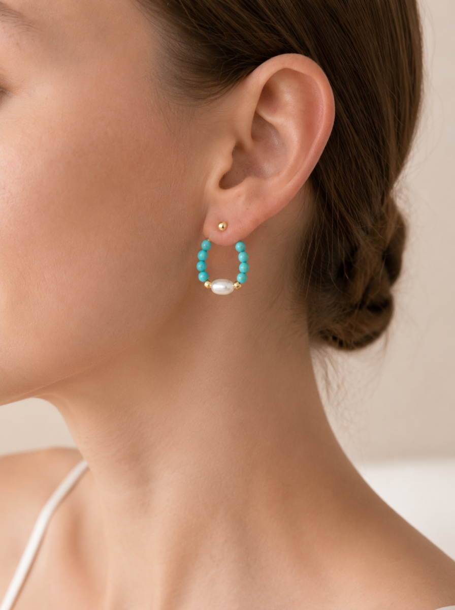 Turquoise, Freshwater Pearl, Earrings, Five Elements Design, Women Jewelry, Gift for Her, ZGS005-E1