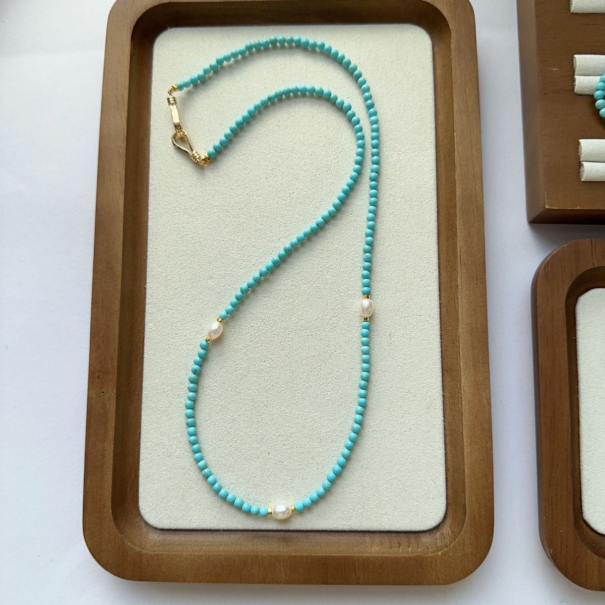 Turquoise, Freshwater Pearl, Necklace, Five Elements Design, Women Jewelry, Adjustable Extender, Gif