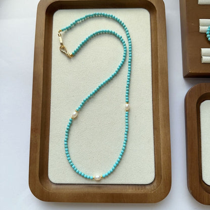 Turquoise, Freshwater Pearl, Necklace, Five Elements Design, Women Jewelry, Adjustable Extender, Gif