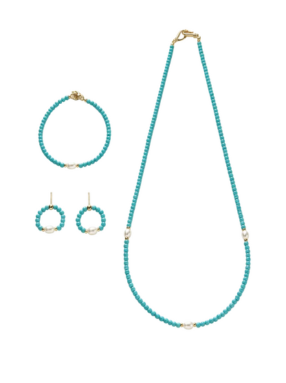 Turquoise, Freshwater Pearl, Jewelry Set, Chinese Heritage Style, Women Jewelry, Gift for Her, ZGS00
