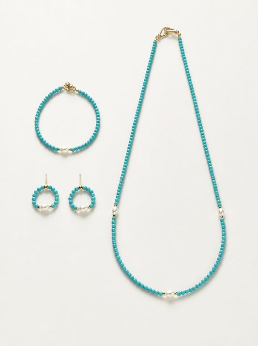 Turquoise, Freshwater Pearl, Jewelry Set, Chinese Heritage Style, Women Jewelry, Gift for Her, ZGS00