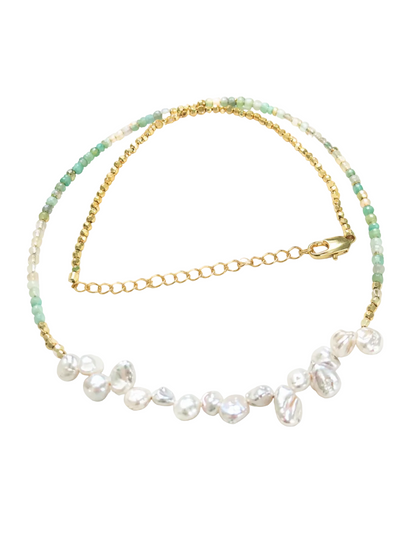 Gradient Amazonite, Pearl, White Jade, Jewelry Set, Chinese Heritage Style, Women Jewelry, Gift for 