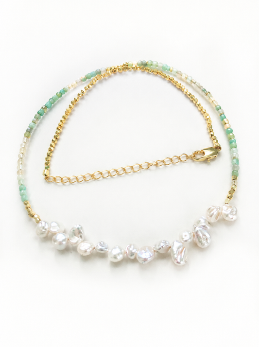 Gradient Amazonite, Pearl, White Jade, Jewelry Set, Chinese Heritage Style, Women Jewelry, Gift for 