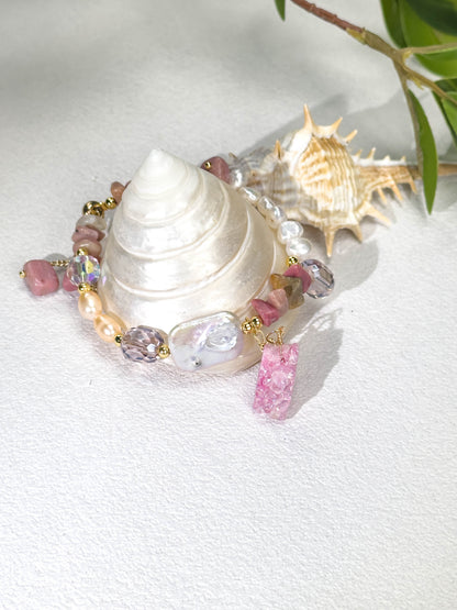 Rhodochrosite Pearl Bracelet