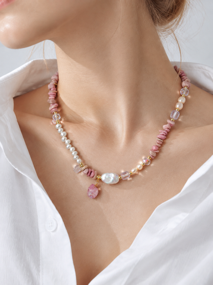 Rhodochrosite Pearl Necklace