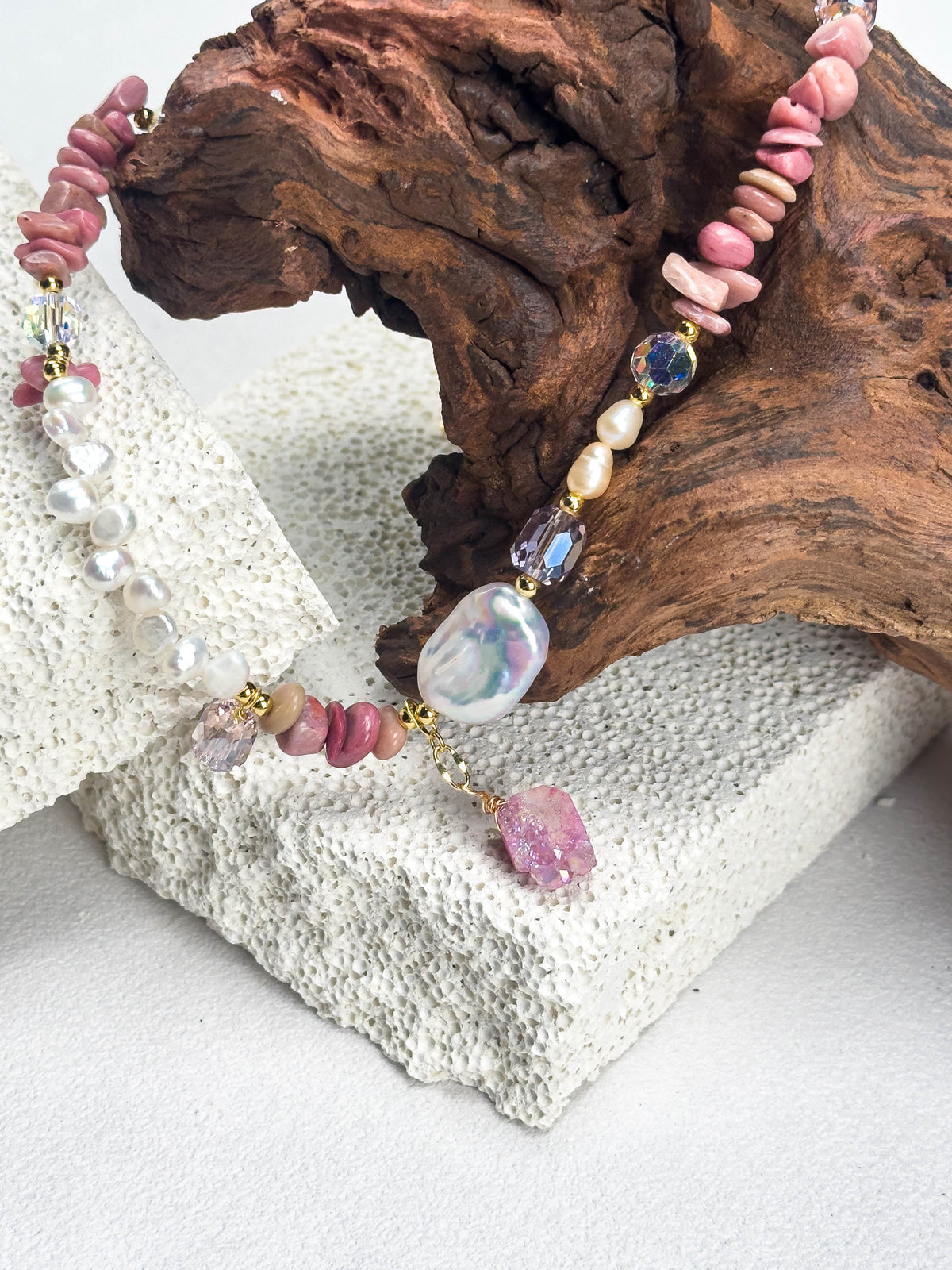Rhodochrosite Pearl Necklace