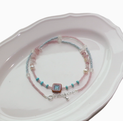 Rose Quartz, Multi-color Seed, Freshwater Pearl, Necklace, Five Elements Design, Women Jewelry, Adju