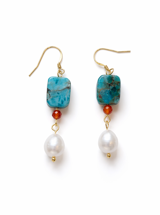 Blue Lace, Garnet, Freshwater Pearl, Earrings, Five Elements Design, Women Jewelry, Gift for Her, DH004-E1