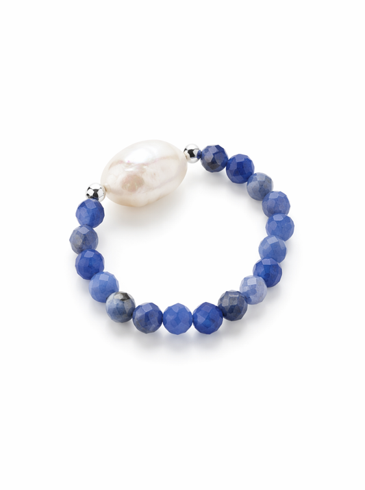 Mother-of-Pearl, Blue Lace, Ring, Five Elements Design, Women Jewelry, Gift for Her, XZS005-J1
