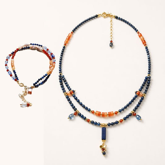 Hubei Turquoise, Red Agate, Lapis Lazuli, Jewelry Set, Dunhuang Heritage Style, Women Jewelry, Gift for Her, DH002