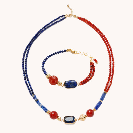 Hubei Turquoise, Red Agate, Lapis Lazuli, Jewelry Set, Dunhuang Heritage Style, Women Jewelry, Gift for Her, DH003