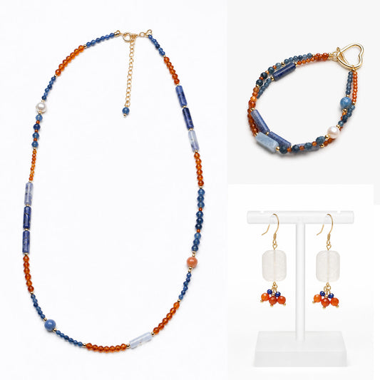Blue Opal, Garnet, Freshwater Pearl, Jewelry Set, Dunhuang Heritage Style, Women Jewelry, Gift for Her, DH006